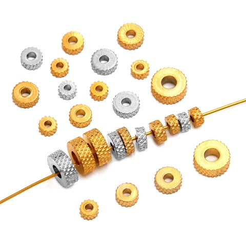 Stainless Steel Round Gear Spacer Beads Knurled Metal Loose Beads For DIY Jewelry Making Accessories Gold Silver Plated