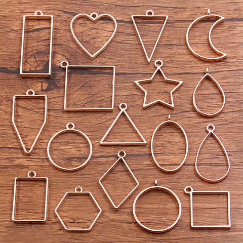 Rose Gold Alloy Geometric Open Back Bezel Pendant Charms For DIY Jewelry Making Necklaces Resin Crafts Heart Moon Shapes