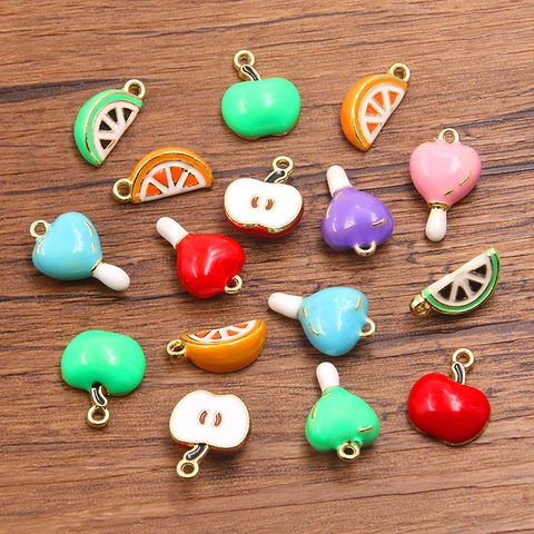 3D Alloy Enamel Fruit Heart Pendants Apple Orange Slice Ice Cream Charms For DIY Jewelry Making Bracelet Necklace Accessories