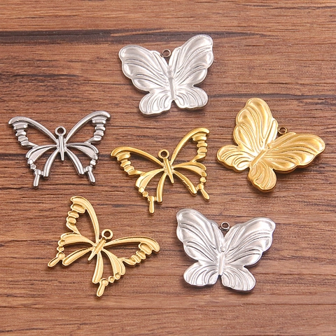 Colgante de Mariposa de Acero Inoxidable 304 Dije de Animal Hueco para Creación de Collares y Pendientes DIY Accesorios de Joyería Oro Plata