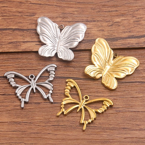 Colgante de Mariposa de Acero Inoxidable 304 Dije de Animal Hueco para Creación de Collares y Pendientes DIY Accesorios de Joyería Oro Plata