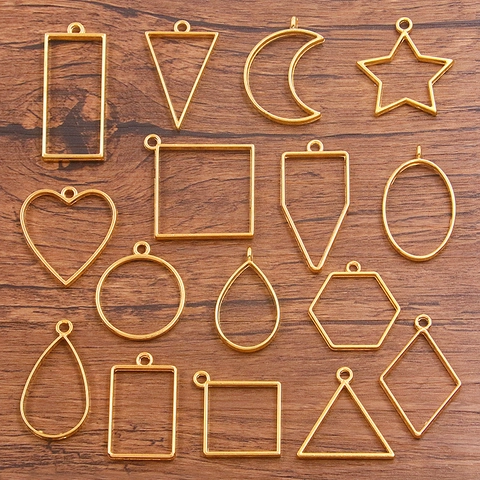 DIY Legering Holle Geometrische Bezel Hangers Voor Hars Kunst Sieraden Maken Maan Hart Ster Waterdruppel Vorm Imitatie Vergulde Accessoire