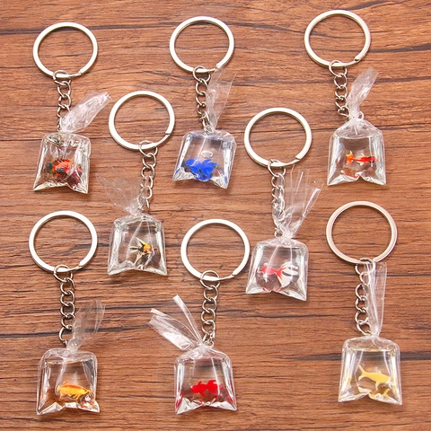 Creative Simulation Goldfish Water Bag Resin Keychain For Women Alloy Animal Marine Life Pendant Bag Charm Fashion Jewelry