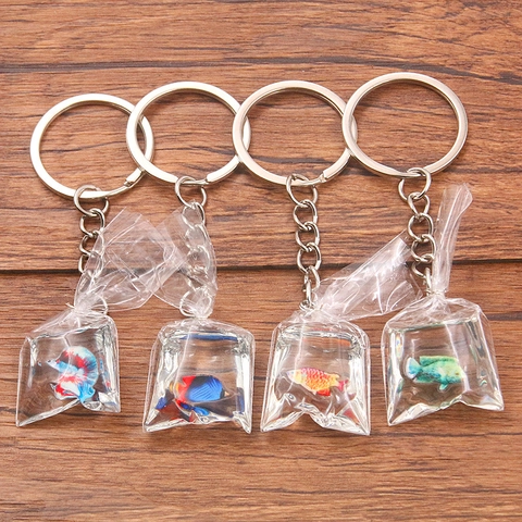 Creative Simulation Goldfish Water Bag Resin Keychain For Women Alloy Animal Marine Life Pendant Bag Charm Fashion Jewelry