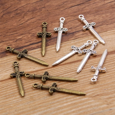 Minimalist Zinc Alloy Sword Dagger Charm Pendant Vintage Antique Bronze Silver Plated DIY Jewelry Making Accessory For Unisex