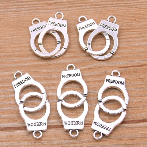 Antique Silver Handcuff Pendants Alloy Freedom Letter Engraved Connector For Bracelet Necklace Making DIY Jewelry Accessories