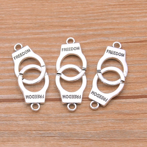 Antique Silver Handcuff Pendants Alloy Freedom Letter Engraved Connector For Bracelet Necklace Making DIY Jewelry Accessories