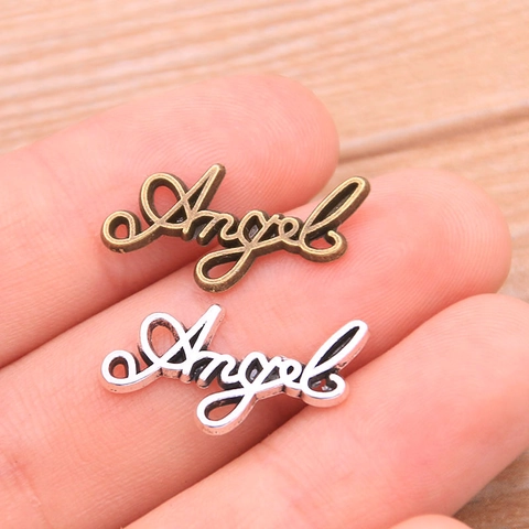 Vintage Antik Bronze Silber Angel Wort Buchstabe Legierung Anhänger Für DIY Halskette Armband Schmuckherstellung Zubehör Charms