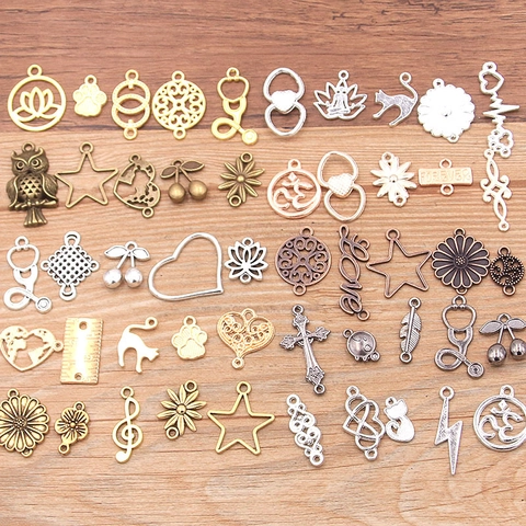 Vintage Alloy DIY Jewelry Making Charms Mixed Animal Plant Heart Star Pendants Connectors For Bracelet Necklace Crafting Supplies