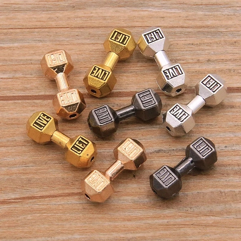 Dumbbell Shape Zinc Alloy Beads Charms For DIY Jewelry Making Fitness Gym Theme LIVE LIFT Engraved Antique Silver Gold Jewelry Findings Accessory
