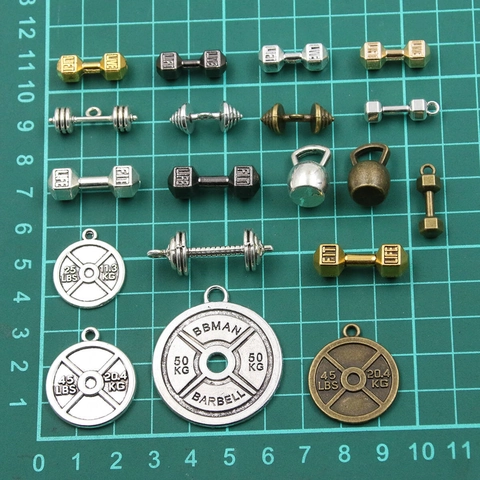 Vintage Zinc Alloy Dumbbell Charms Barbell Plate Pendants For DIY Jewelry Making Motivational Fitness Sports Gym Jewelry Accessories