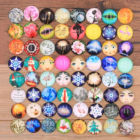 Round Glass Cabochons For DIY Jewelry Making Time Gem Glass Dome Printed Animal Flower Christmas Patterns For Pendant Crafts
