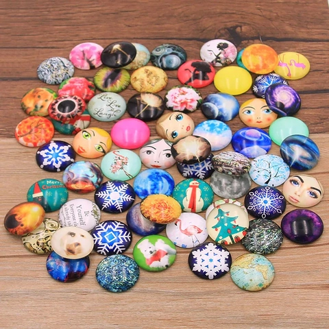 Round Glass Cabochons For DIY Jewelry Making Time Gem Glass Dome Printed Animal Flower Christmas Patterns For Pendant Crafts