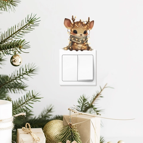 Pegatina Decorativa de Interruptor de Ciervo de Navidad PVC Guirnalda de Luces Bufanda Calcomanía de Pared para Hogar