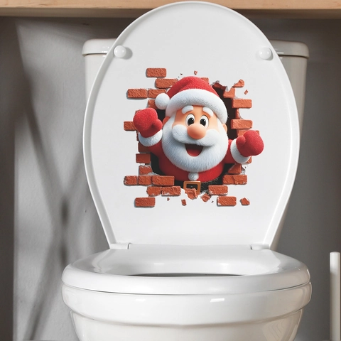 3D Kerst Kerstman Muurbreker Toiletsticker Waterdicht PVC Decor Voor Badkamer Huis Feestelijke Decoratie Fun-m461
