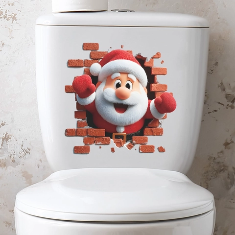 3D Kerst Kerstman Muurbreker Toiletsticker Waterdicht PVC Decor Voor Badkamer Huis Feestelijke Decoratie Fun-m461