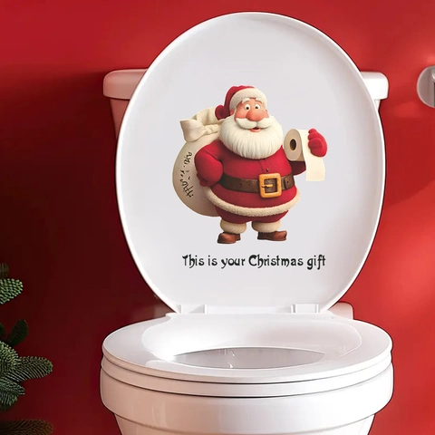 Funny 3D Christmas Santa Claus Toilet Sticker Waterproof PVC Removable Bathroom Decal Festive Holiday Home Decor Gift