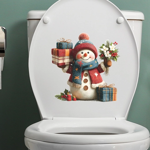 Weihnachten Schneemann Toilettenaufkleber PVC Wasserdicht Wandaufkleber Feiertag Badezimmer Dekoration Haus Aufkleber