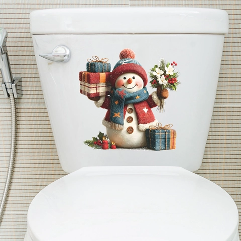 Weihnachten Schneemann Toilettenaufkleber PVC Wasserdicht Wandaufkleber Feiertag Badezimmer Dekoration Haus Aufkleber