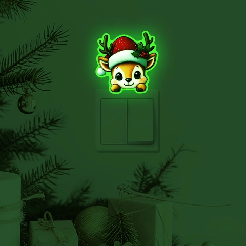 Christmas Reindeer Luminous Switch Sticker Glow In The Dark PVC Waterproof Wall Decal Cartoon Deer Holiday Home Decor