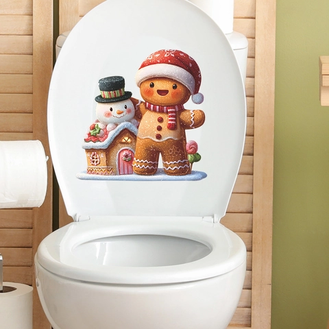 Pegatina de Inodoro de Navidad Hombre de Jengibre Muñeco de Nieve Casa de Jengibre Impermeabile PVC Calcomanía de Baño Hogar