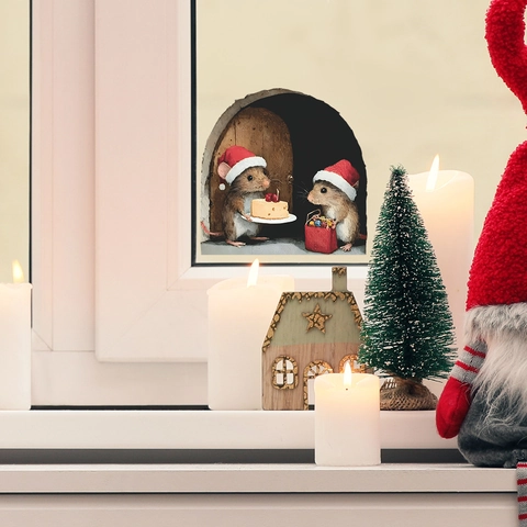 3D Christmas Mouse Hole Wall Sticker Cartoon Mice DIY Decal PVC Removable Skirting Board Decoration For Home Party Kids Gift