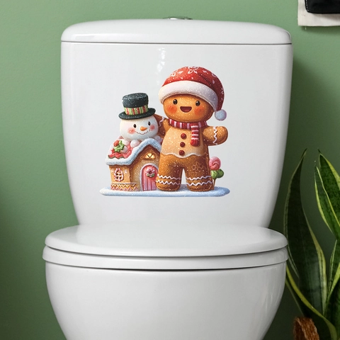 Pegatina de Inodoro de Navidad Hombre de Jengibre Muñeco de Nieve Casa de Jengibre Impermeabile PVC Calcomanía de Baño Hogar