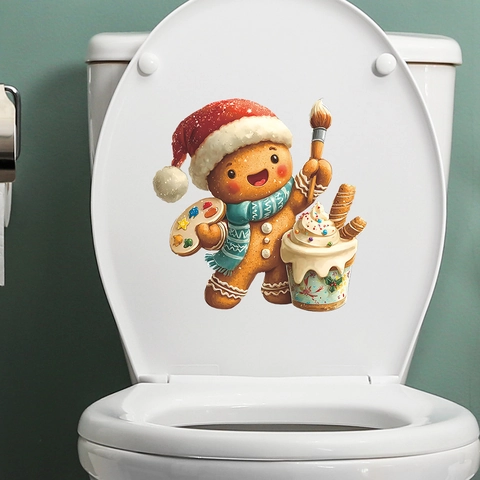 Pegatina de Inodoro de Hombre de Jengibre de Navidad Dibujos Animados PVC Impermeable para Baño Decoración del Hogar fun-m455