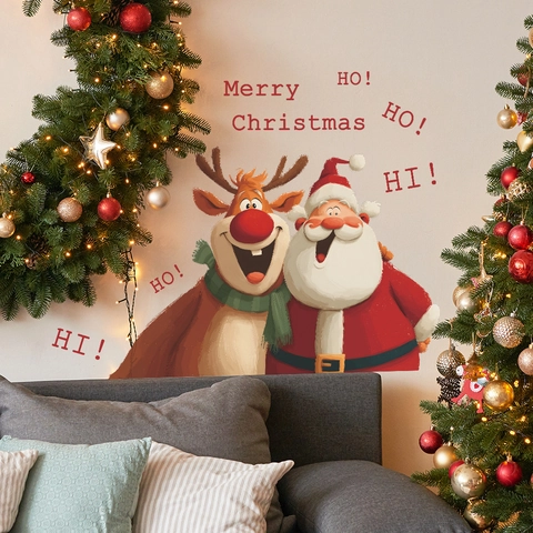 Divertente Babbo Natale E Renna Adesivo Da Parete In PVC Autoadesivo Decorazioni Per La Casa Festiva Adesivi Per Finestre
