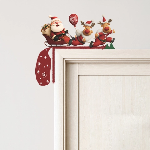 Weihnachten Weihnachtsmann Rentier Wandtattoo PVC Abnehmbar Türrahmen Aufkleber Für Haus Festliche Party Deko Holiday Ornament