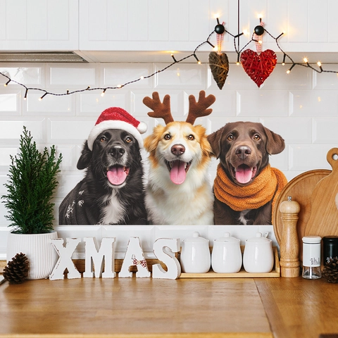 Christmas Dog Wall Stickers PVC Cute Pets Wearing Santa Hat Reindeer Antlers For Window Kitchen Home Decor Holiday Decal