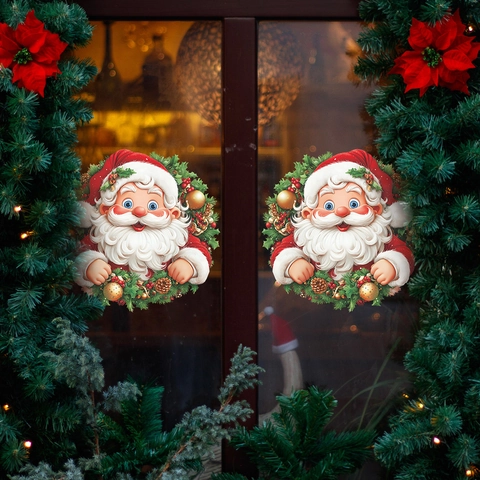 Weihnachten Weihnachtsmann Kranz Fensteraufkleber PVC Elektrostatisch Ohne Kleber Abnehmbar Glastür Aufkleber Festliche Haus Deko