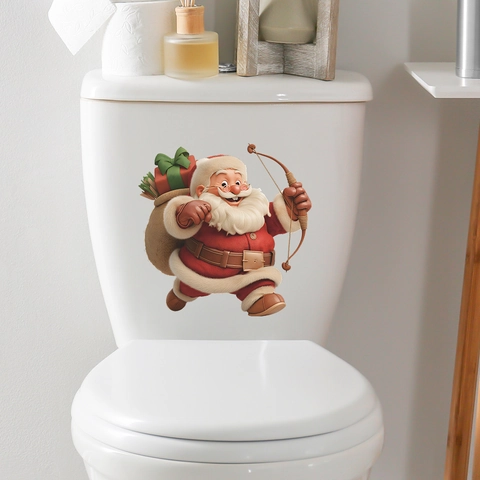3D Cartoon Weihnachtsmann Toilettenaufkleber PVC Wasserdicht Abnehmbar Badezimmer Deko Haus Urlaub Festlich Wandtattoo