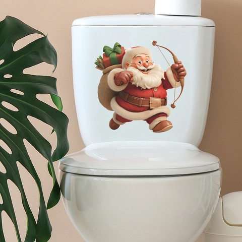 3D Cartoon Weihnachtsmann Toilettenaufkleber PVC Wasserdicht Abnehmbar Badezimmer Deko Haus Urlaub Festlich Wandtattoo