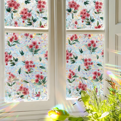 Kirschblüten Muster Sichtschutz Fensterfolie Prismenlaser Regenbogeneffekt Statisch Haftende Fensteraufkleber Für Zuhause