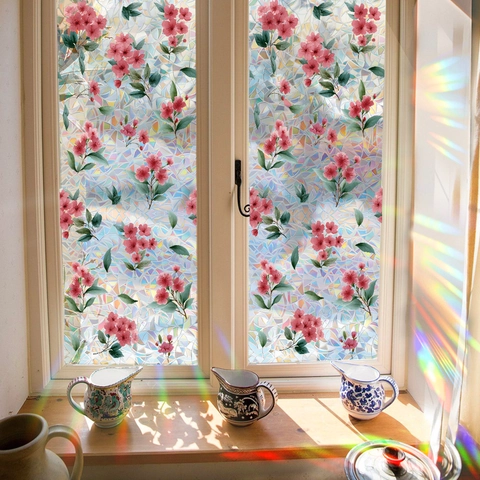 Kirschblüten Muster Sichtschutz Fensterfolie Prismenlaser Regenbogeneffekt Statisch Haftende Fensteraufkleber Für Zuhause