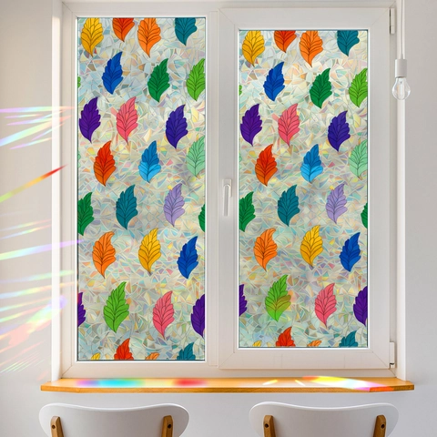Regenboog Venster Privacy Film 3D Statische Decoratieve Glas Sticker Prisma Refractie Blad Patroon Voor Thuis Kantoor