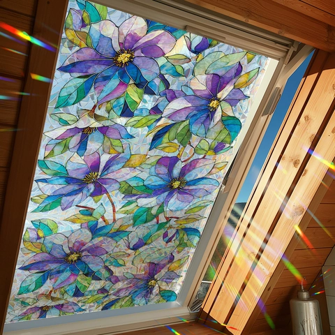 Regenbogen Laser Geometrische Blumen Fensterfolie Statisch Haftende Privatsphäre Glasaufkleber Für Badezimmer Haus Dekor