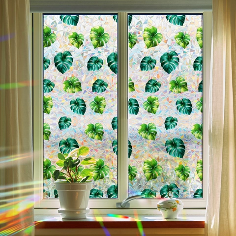 Tropisches Monstera Blatt Regenbogen Fensteraufkleber Statisch Haftende Dekorative 3D Glasfolie Sichtschutz Für Wohnzimmer
