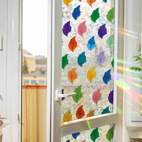 Regenboog Venster Privacy Film 3D Statische Decoratieve Glas Sticker Prisma Refractie Blad Patroon Voor Thuis Kantoor