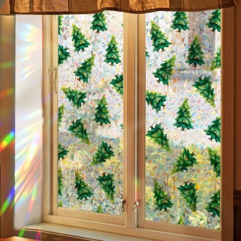 Laser Bemalt Weihnachtsbaum Fensterfolie Statisch Haftend Privatsphäre Glas Aufkleber Prisma Regenbogen Effekt Laser Aufkleber Für Heimdekor