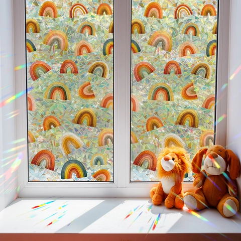Regenboog Laser Prisma Vensterfolie Statisch Hechtend Privacy Glas Sticker Decoratieve Sticker Voor Huis Kantoor Woonkamer