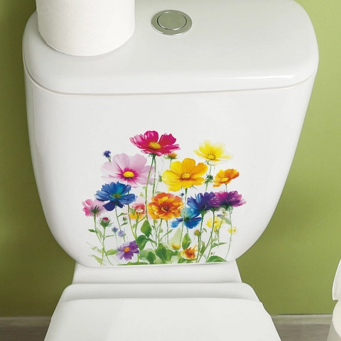 Aquarel Kleurrijke Bloemen Toilet Sticker Waterdicht PVC Botanische Muursticker Voor Badkamer Toilet Deksel Decoratie
