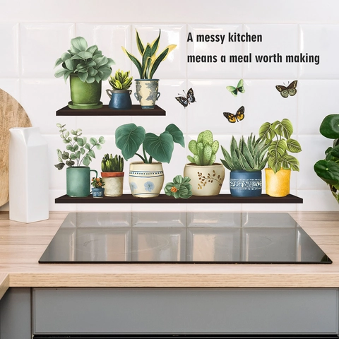 Potted Plants Butterfly Wall Stickers PVC Inspirational Quote A Messy Kitchen Means A Meal Worth Making Removable Home Decor