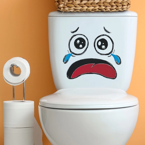 Funny Cartoon Crying Face Expression Toilet Sticker PVC Waterproof Creative Decal For Bathroom Restroom Decoration Wall Sticker