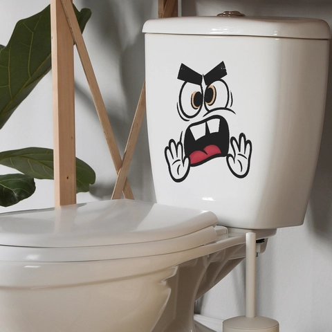 Lustiger Cartoon-Ausdruck Wandtattoo Abnehmbarer PVC Wasserdicht Toilette Badezimmer Kühlschrank Deko Aufkleber