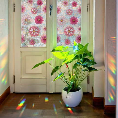 Iriserende Laser Roze Madeliefje Vensterfolie Statische Hechting Privacy Matglas Sticker Voor Thuis Kantoor Badkamer Decoratie