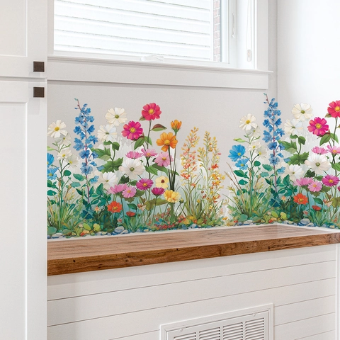 Adesivi Murali con Fiori Selvatici ad Acquerello PVC Rimovibili Floreali per Soggiorno Bagno Decorazione Casa Arte Botanica