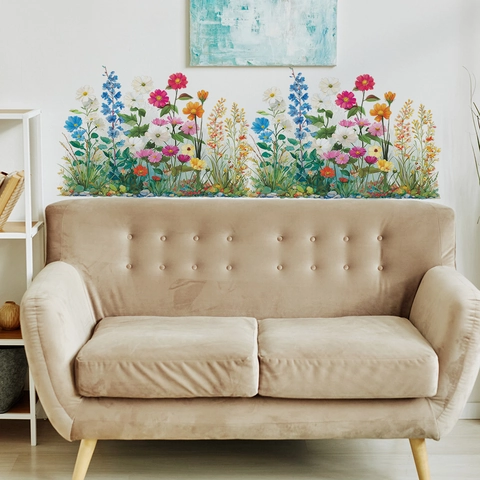 Adesivi Murali con Fiori Selvatici ad Acquerello PVC Rimovibili Floreali per Soggiorno Bagno Decorazione Casa Arte Botanica