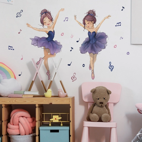 Cartoon Ballet Girls Musical Notes PVC Wall Stickers For Kids Room Nursery Home Decor Self Adhesive Mural Art Decal